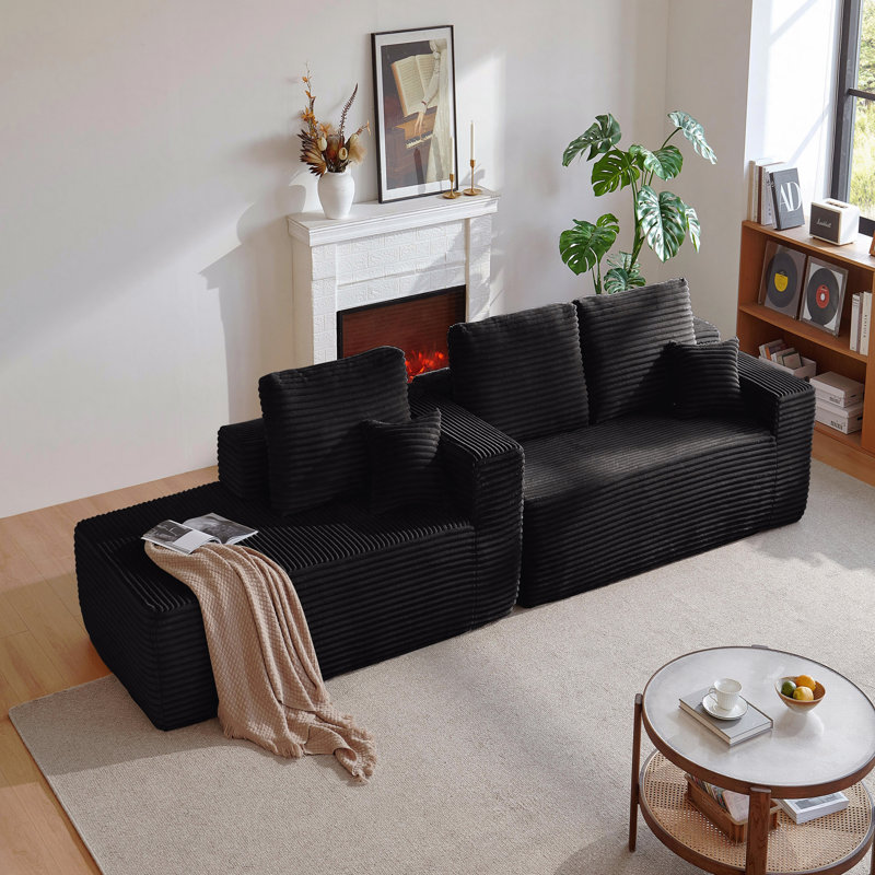 Canapé modulaire Cloud avec méridienne en forme de L et poches latérales, conception modulaire moderne, assise profonde, canapé rembourré pour le salon / la chambre à coucher, aucun assemblage requis, noir, orienté vers la gauche
