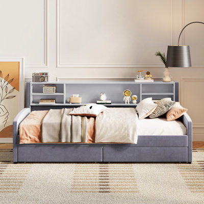 Lit plateforme tapissier avec rangement et tiroirs
