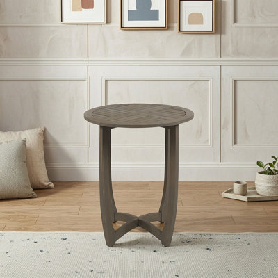 Outdoor Acacia Wood Bistro Table with Rustic Slat Design and Robust Cross-Stretcher Base