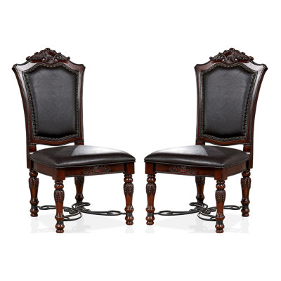Ensemble de 2 chaises d'appoint en bois à garniture cloutée de 46,88 po de hauteur Wyndmoor