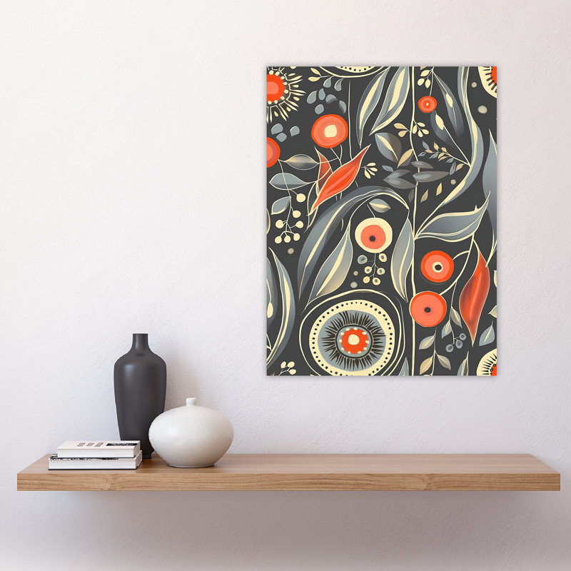 Floral Red Abstract Wildflowers Design Wall Art Print