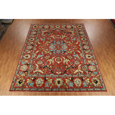 Grand tapis traditionnel indien à motif floral orange 12 x 15