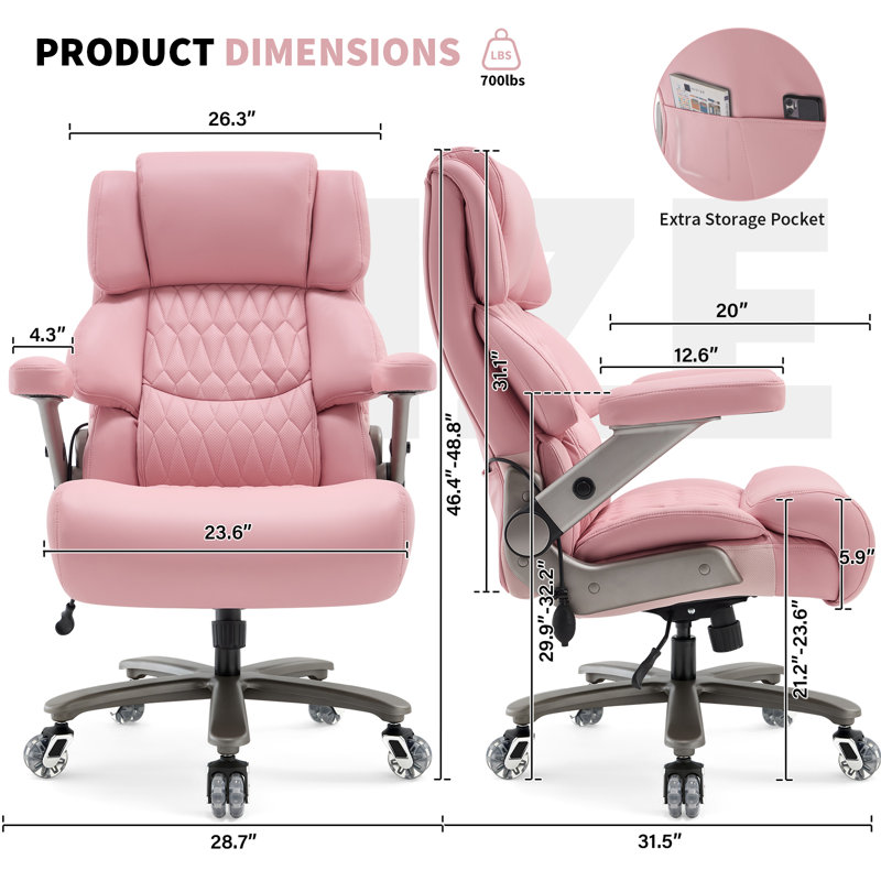 Big And Tall Leather Executive Office Chair Adjustable Ergonomic Desk Chair, Pink