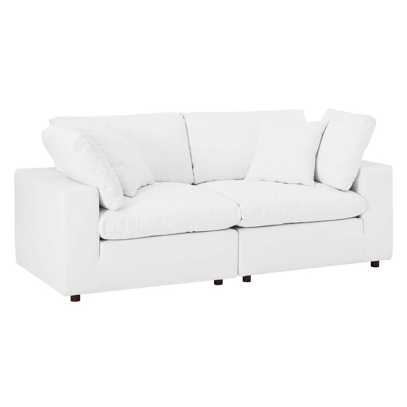 Causeuse en cuir végétalien rembourré de duvet Modway Commix, Similicuir blanc