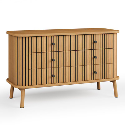 Fluted 6-Drawer Dresser, Oak Farmhouse Chest of Drawers for Small Bedrooms