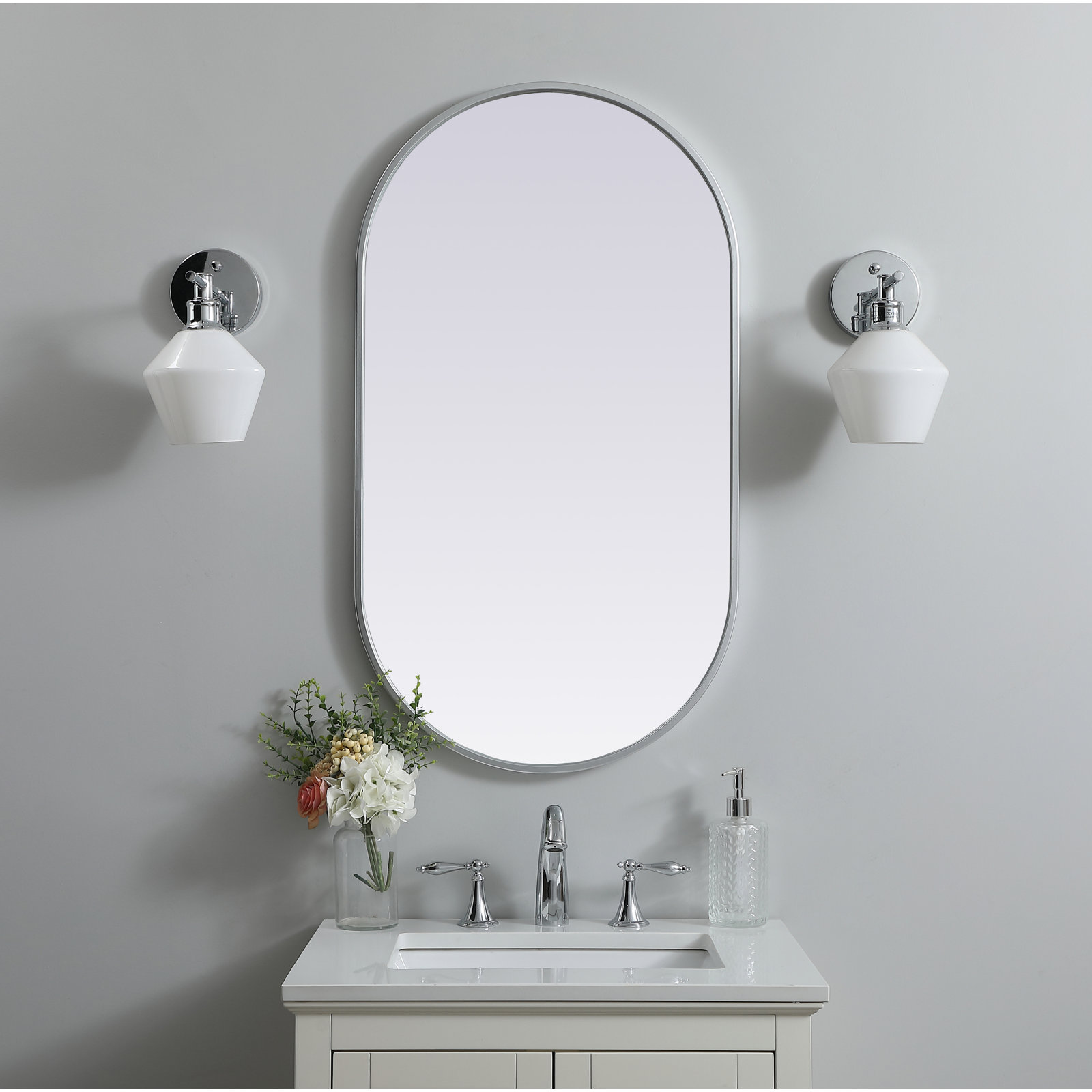 Sabine Metal Pill Wall Mirror, Silver, 36" x 20"