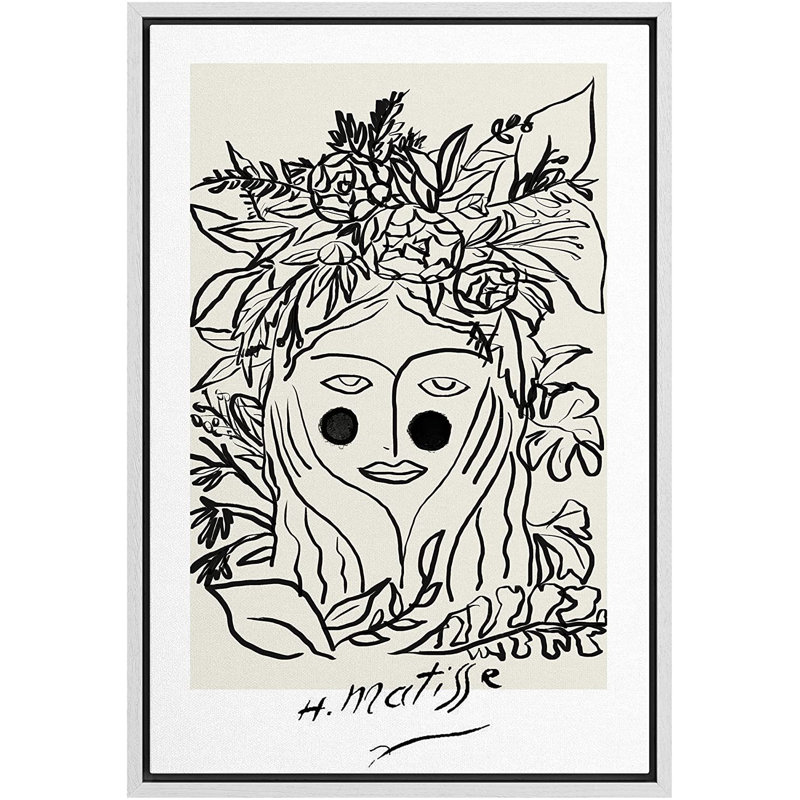 Modern Geometric Black Floral Woman Framed Canvas Print, 16" x 24"