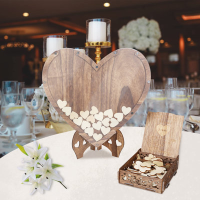 Wedding Party Guest Book Sign with 88 Pieces Hearts and Storage Box -  LUVODI, HQ-XZ136-HULU