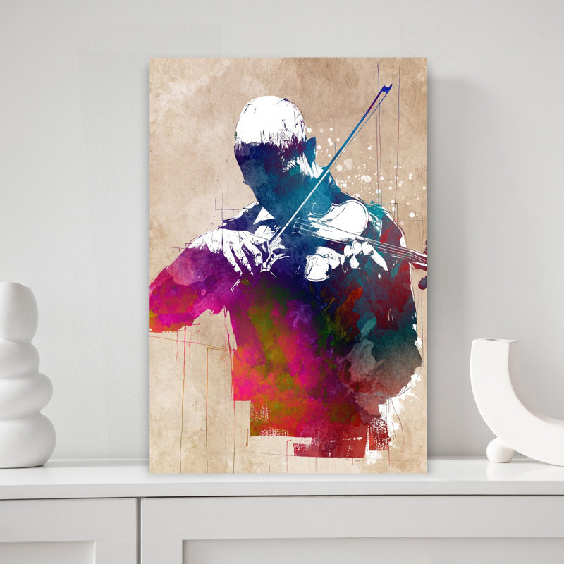 Joueur de violon coloré abstrait coloré, art mural, H 18 po x l 12 po