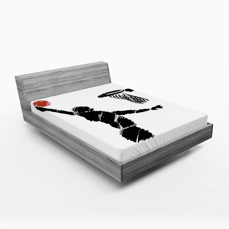 Ensemble de 2 draps-housse Ambesonne Youth, joueur de basketball art cannelle noir et blanc