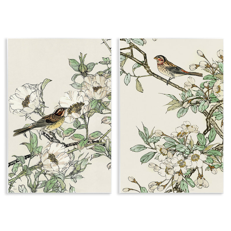 Impression sur bois, "Moineau classique sur des fleurs sur toile" par Nan, H 19 po x l 13 po x P 0,5 po