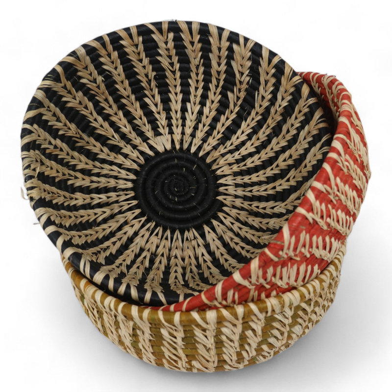 Raffia Stitched Basket, Terracotta
