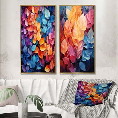 «Colorful Leaf Dreamscape», ensemble d'art mural sur toile à feuilles