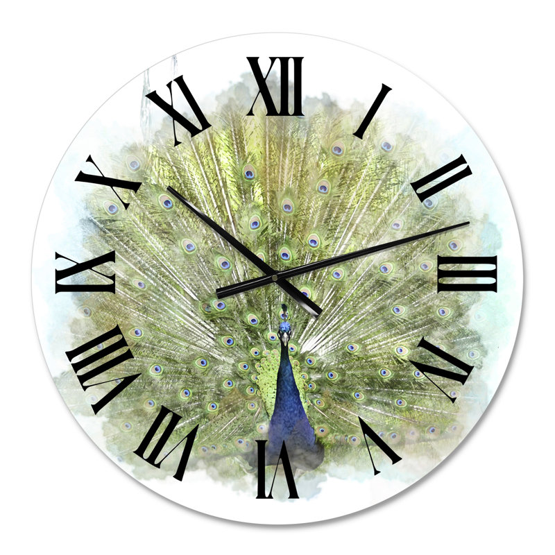 Peacock Bird - Traditional Wall Clock, 23" H x 23" W x 1" D