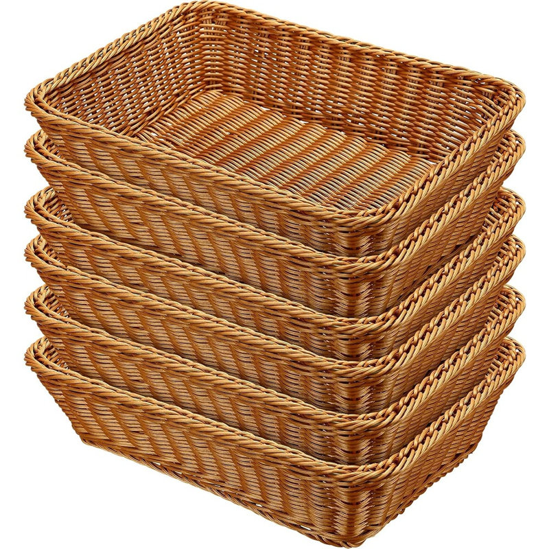 Ensemble de 6 paniers de service en polyrotin tressé, paniers de présentation tissés à la main pour le pain, les fruits, les collations, les légumes, la cuisine et le restaurant