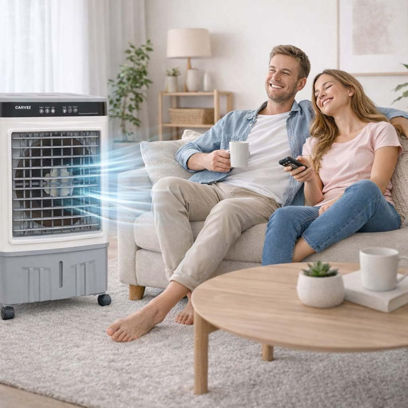 Portable Air Conditioner Fan, Evaporative Air Cooler with Remote & 2/4/8H Timer, 3-Speed Desktop Cooling Fan, Dual Mist Modes, 1600ml Tank, Adjustable 60-Degree Airflow, Night Light, for Room Dorm
