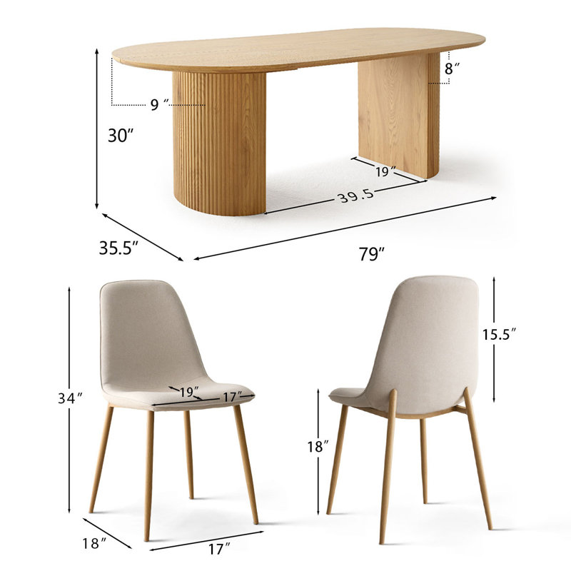 8 - Person Dining Table Sets With 79" Oval Table & 8 Upholstered Fabric Chairs