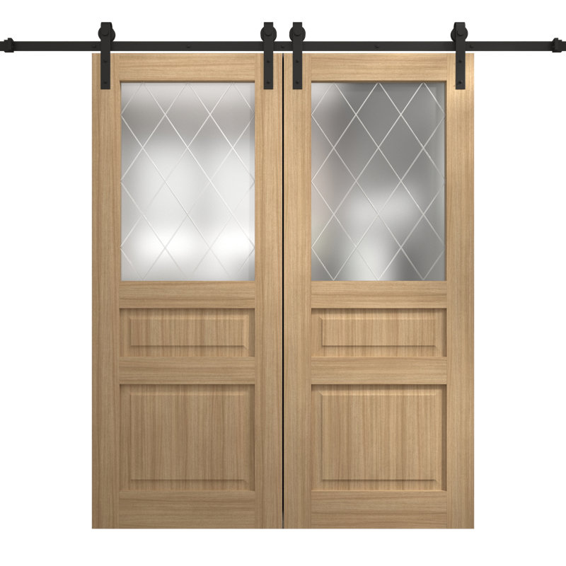 Porte de grange double moderne | Ego 5011 | Ensemble de rail | Portes intérieures solides, Chêne naturel, 64 po x 96 po