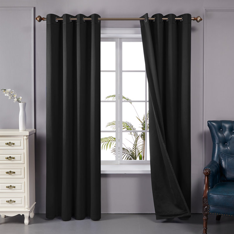 Paire de rideaux doublés occultant 100% Bursaite, Noir, L 52 po x L 84 po