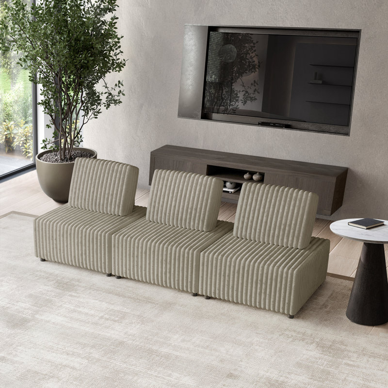 3-Piece Beige Velvet Modular Chair Set, Beige Velvet