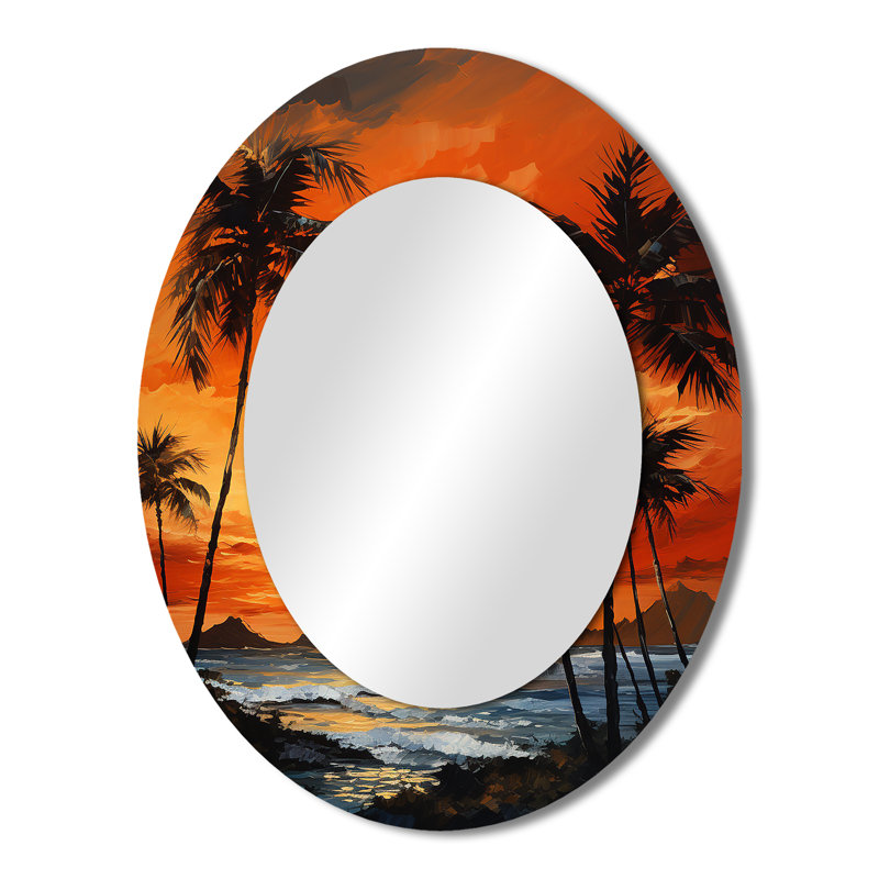 Tangerine Twilight Tropical Tranquility Sunset - Miroir décoratif floral ovale sur métal, H 43 po x l 33 po