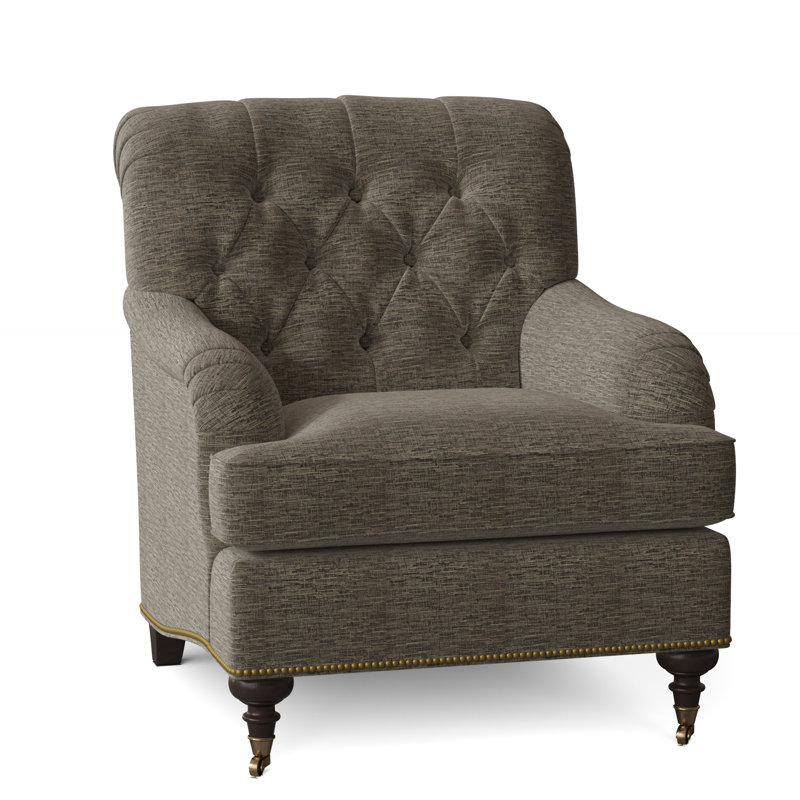 Devan Armchair, White Caps Fog, American Walnut, Antique Brass Small