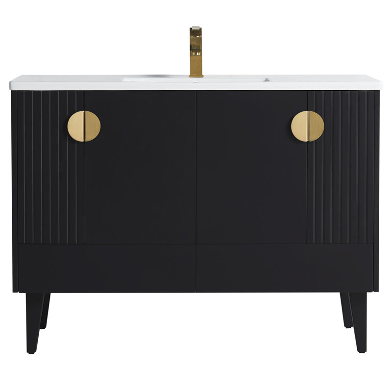 Ensemble de meuble-lavabo simple 48 po Saimah, Laiton satiné, Noir