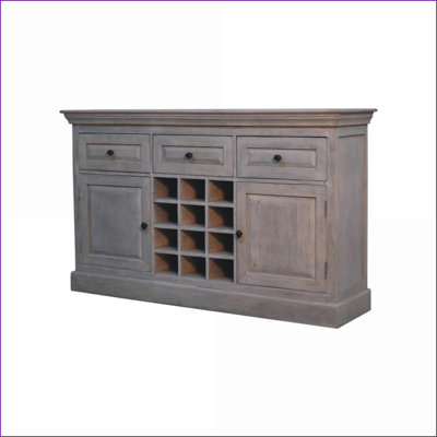 Armoire à vin, bois de manguier massif délavé à l'acide | 3 tiroirs + 2 armoires | 12 fentes pour bouteilles | Fabriqué à la main