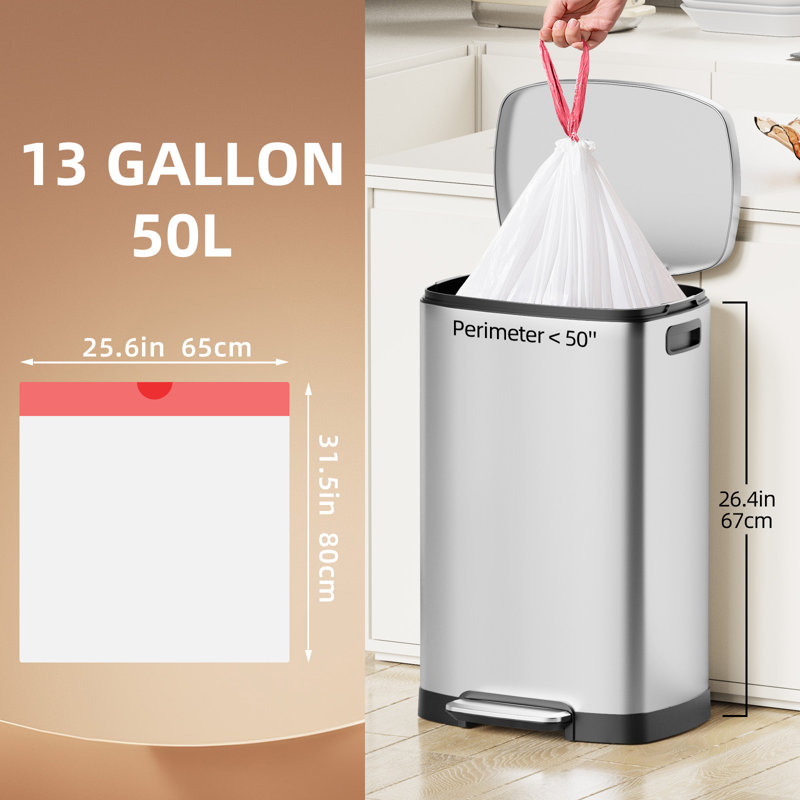 Sacs à ordures en plastique à cordon de 50 litres / 13 gallons - 200 unités, blanc, non parfumés, sans déchirures, doublures de poubelles pour la cuisine, la maison, le bureau
