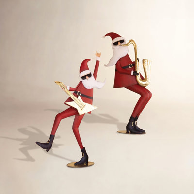 Kalalou Set of 2 Christmas Santa Band Figurines Painted Metal 28" H