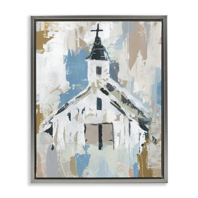 Distressed Country Church Abstract Grain Framed Floater Canvas Wall Art by Annie Warren