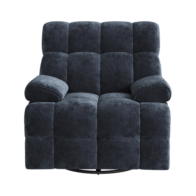 38.19" Wide Chenille Modern Upholstered Manual Swivel Recliner, Standard Recliner, Widened Width, 360° Swivel and Tuxedo Armrests