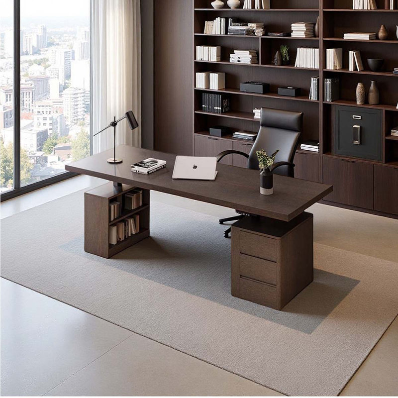 Height-adjustable table with storage cabinet, 28.35" H x 55.12" W x 25.59" D