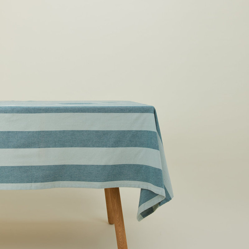 Sky and Peacock Striped Cotton Tablecloth
