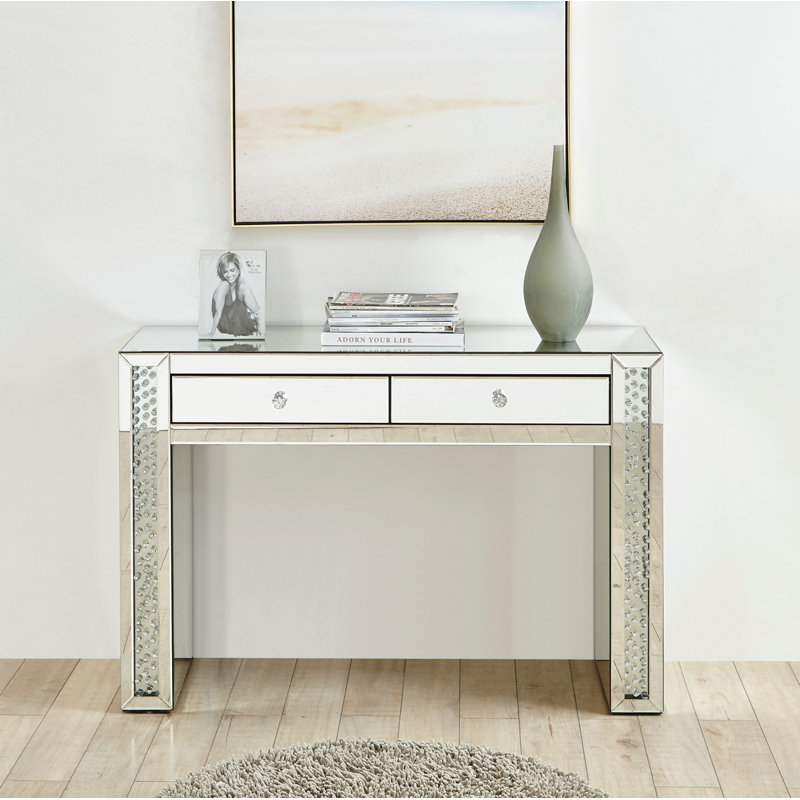  47 inch Rectangle Crystal Vanity Table in Clear Mirror Finish