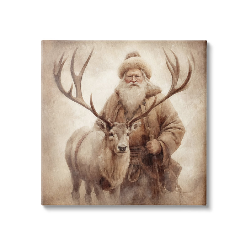 «Traditional Traditional Santa and Reindeer on Canvas» par Riley B, reproduction, H 17 po x l 17 po x P 1,5 po