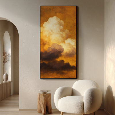 Très grand art mural imprimé sur toile - Nuage abstrait, motif de ciel tonique orange terre, œuvre d'art contemporaine pour le salon ou la chambre à coucher - «Assemblage requis du cadre (cadre non fini)»