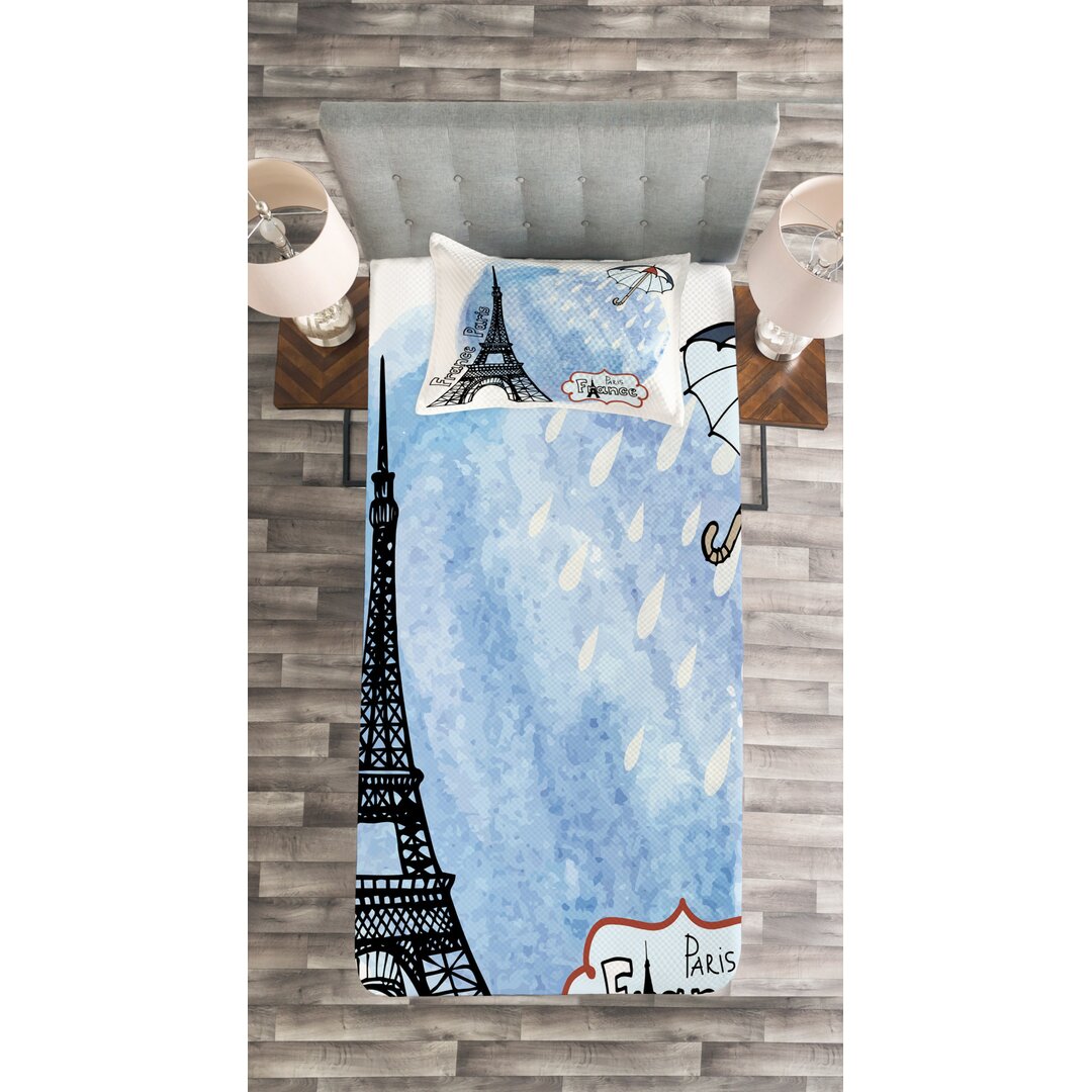 Gestepptes Bettdecken-Set, Aquarell Paris, Eiffelturm, Blau