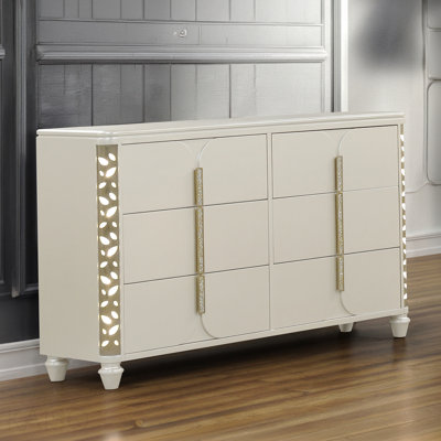 Commode en bois beige de style traditionnel Cendrillon avec accents à DEL (miroir non inclus)