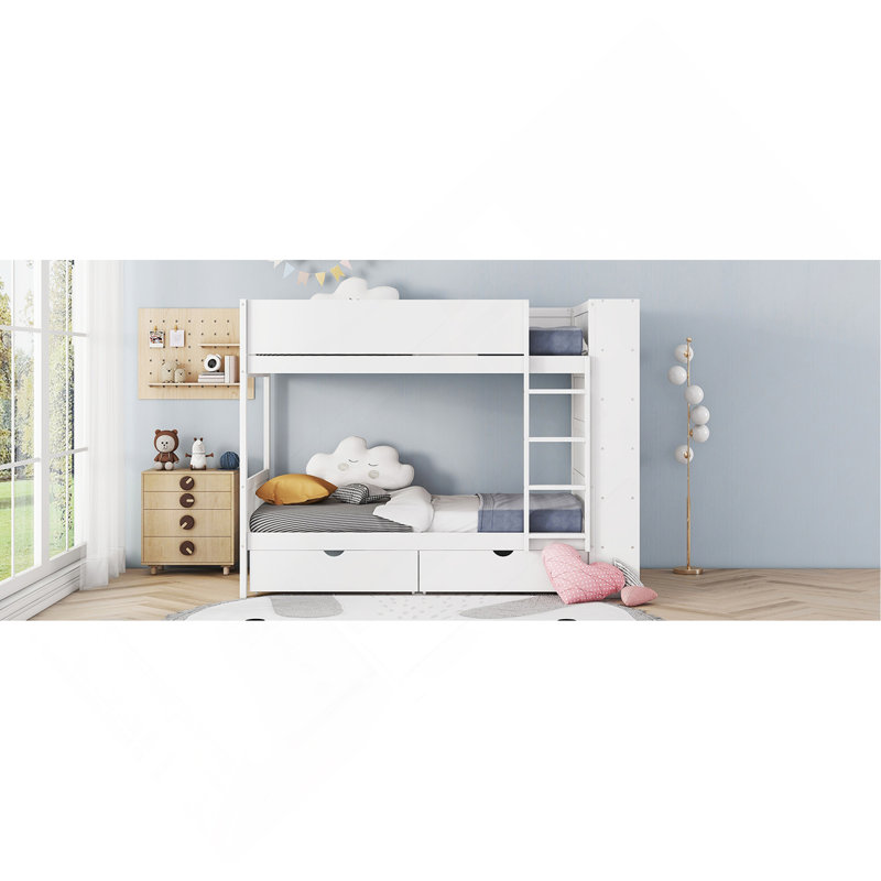 Lit superposé simple au-dessus de simple avec 2 tiroirs et armoire à couches multiples