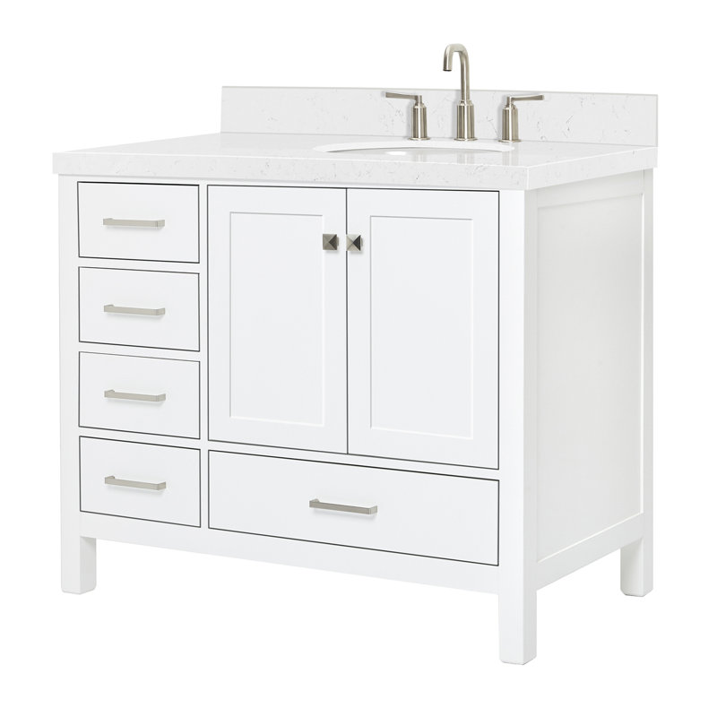 Meuble-lavabo simple 42,25 po avec plateau, Blanc, Oval, Right