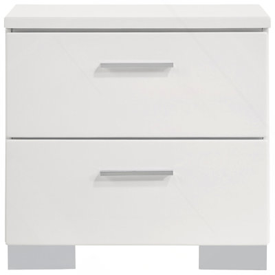 Table de chevet blanche 2 tiroirs ultrabrillante