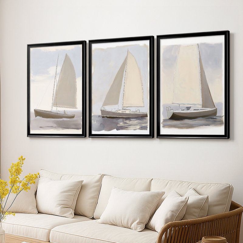 NAUTICAL Series CLxxIV - Toile tendue avec châssis sur mesure - 3 pièces, H 21 po x l 30 po, Noir
