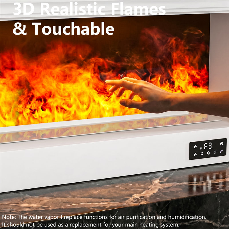 Water Vapor Fireplace with Humidifier, 13 Colors 3D Realistic Atomized Flame, No Real Flame, Remote Control & Easy Water Fill, Cool to the Touch for Bedroom and Living Room, White
