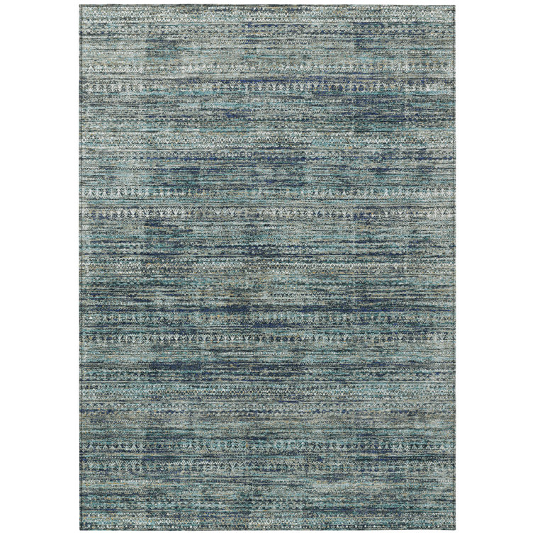 Machine Washable Indoor/Outdoor Xhevrie Teal Rug