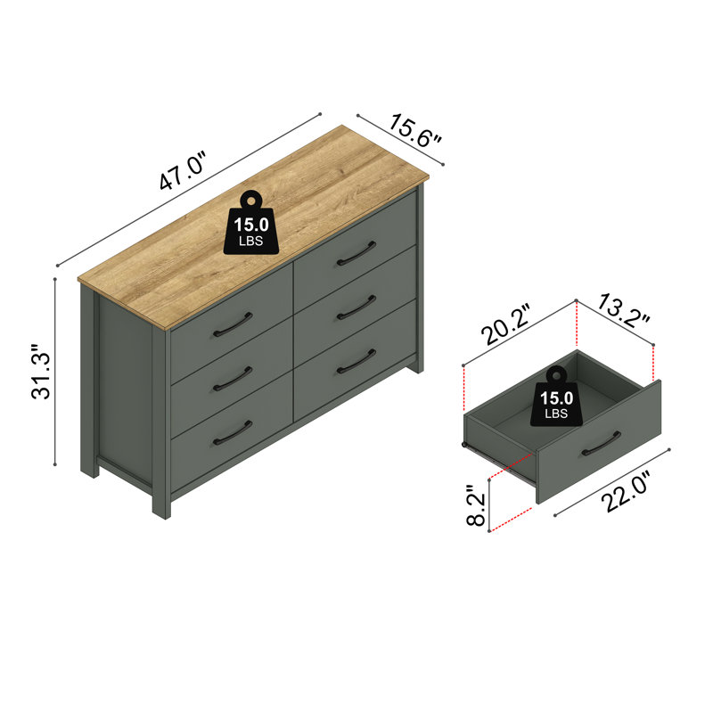 Commode 6 tiroirs Allysyn, Vert