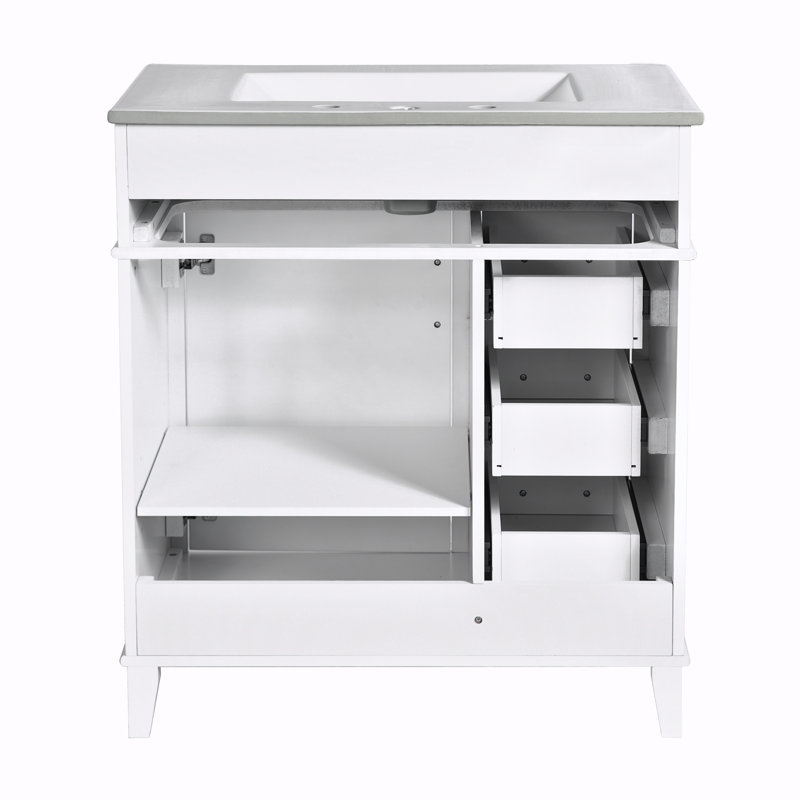 Storage Bathroom Vanity with Ceramic Sink, White