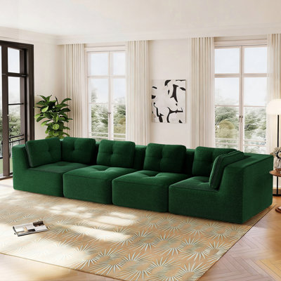 Canapé modulaire moderne en velours côtelé 4 pièces, design capitonné, sans assemblage