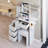 29.2" Small Size Left Bedside Cabinet Vanity Table + Cushioned Stool, 2 AC+2 USB Power Station, Hair Dryer Bracket, Extra Large Touch Control Sliding LED Mirror, Tri-Color Switching, Brightness Adjust-267380127