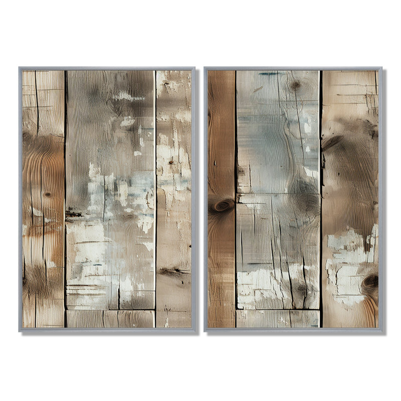 Planche de bois rustique rustique - décoration murale brune, 36" H x 48" W, Impression encadrée flottante, Silver